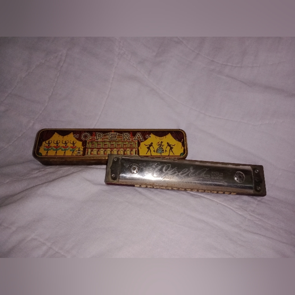 Vintage Opera Harmonica Made In US Zone Germany With Carrying Tin